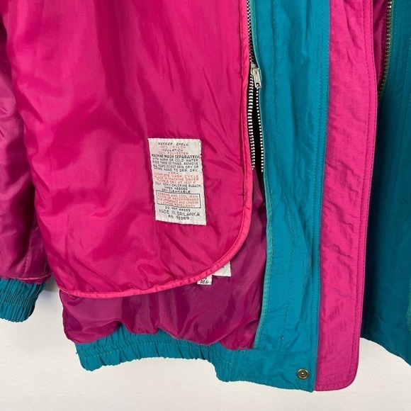 Vintage 80s London Towne Teal Pink Windbreaker Ski Jacket Lining Women's Medium - Picture 5 of 13